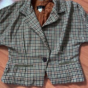 Brown Houndstooth Cropped Blazer